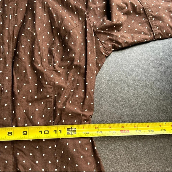 Women 8P Brown Polka Dot Floral Dress Pleated‎ Tie Sash Classic Dainty Pin Up - Picture 11 of 16